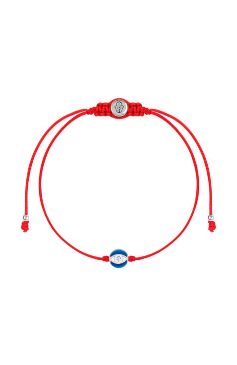 Women's Navy Enamel Evil Eye Red String Adjustable Bracelet Super Guardian