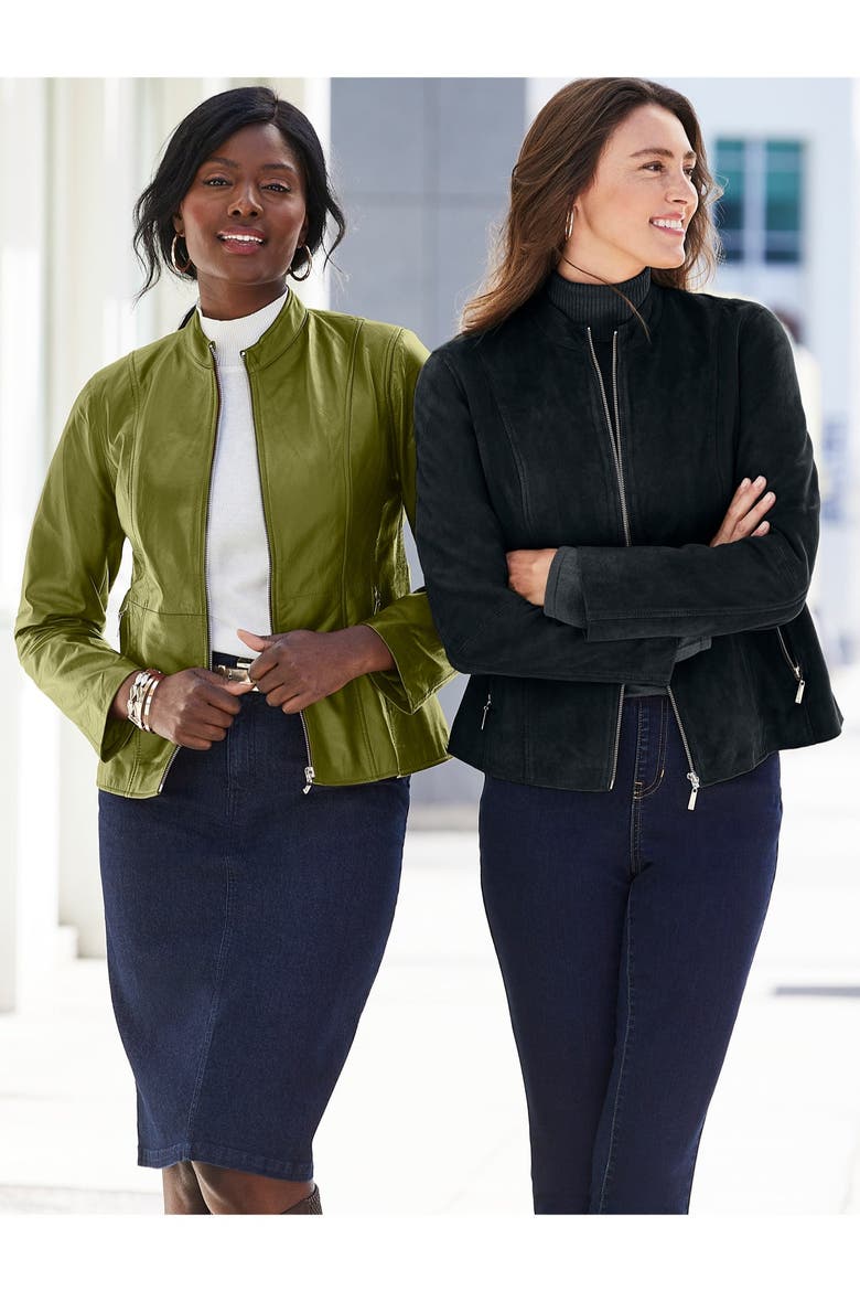 Suede Zip Front Jacket, Alternate, color, BLACK