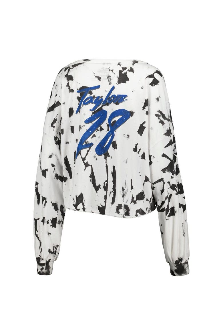 Women's Majestic Threads Jonathan Taylor White Indianapolis Colts Off-Shoulder Tie-Dye Name & Number Cropped Long Sleeve V-Neck T-Shirt, Alternate, color, White