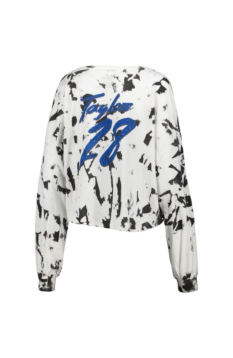 Majestic Threads Women's Majestic Threads Jonathan Taylor White Indianapolis Colts Off-Shoulder Tie-Dye Name & Number Cropped Long Sleeve V-Neck T-Shirt, Alternate, color, White