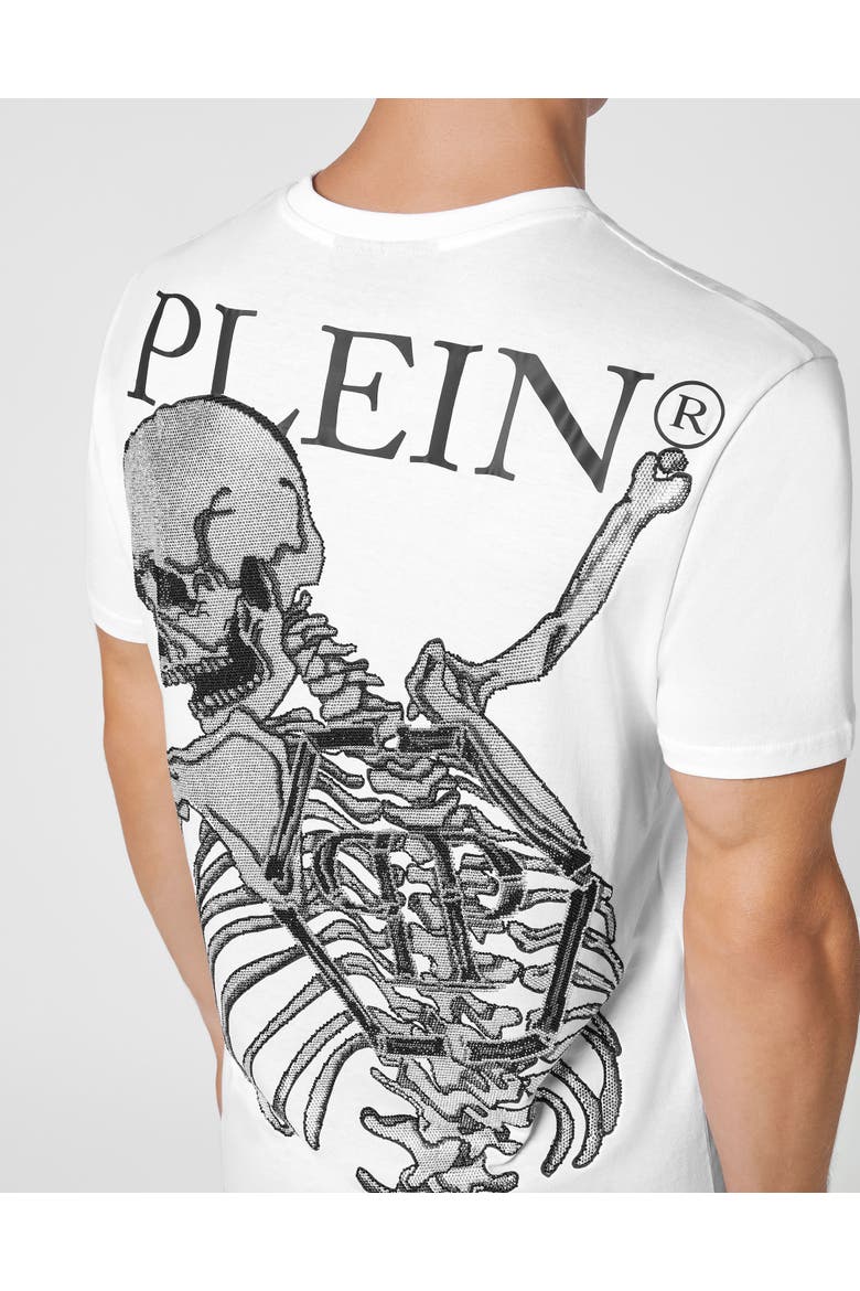 T-Shirt Round Neck Ss Skeleton With Crystals Men, Alternate, color, white