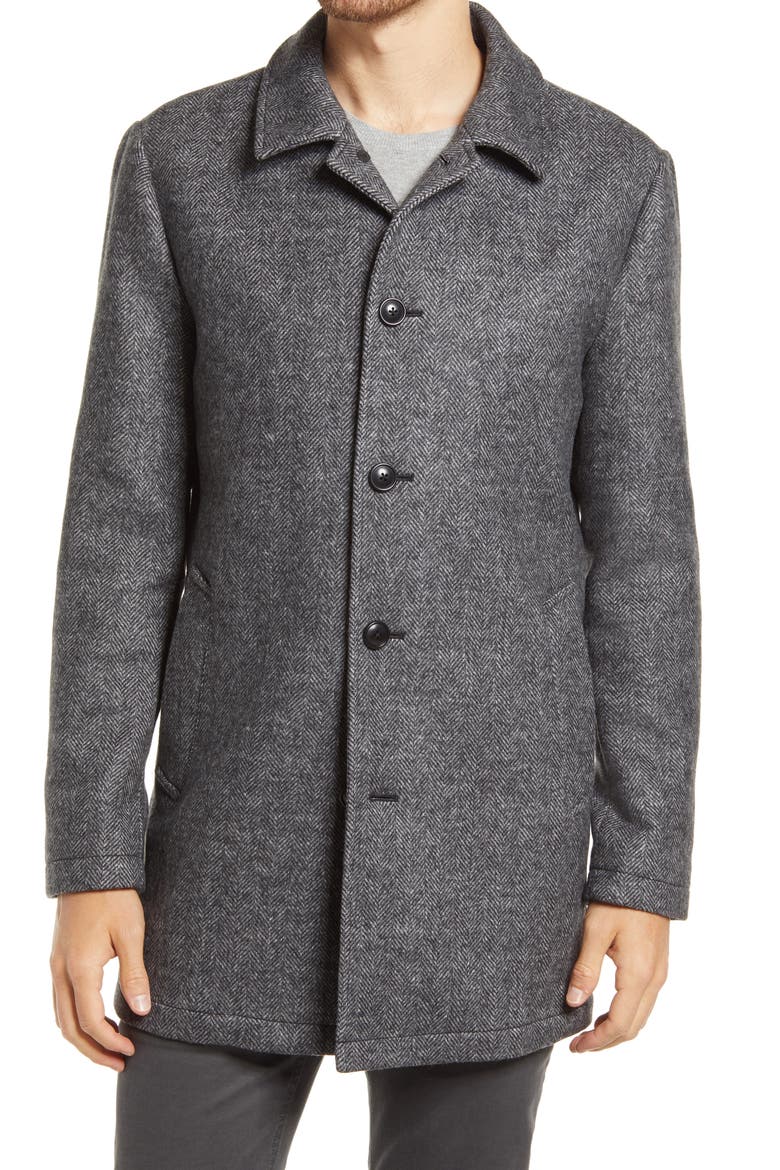 Wool Blend Car Coat, Alternate, color, GREY HERRINGBONE