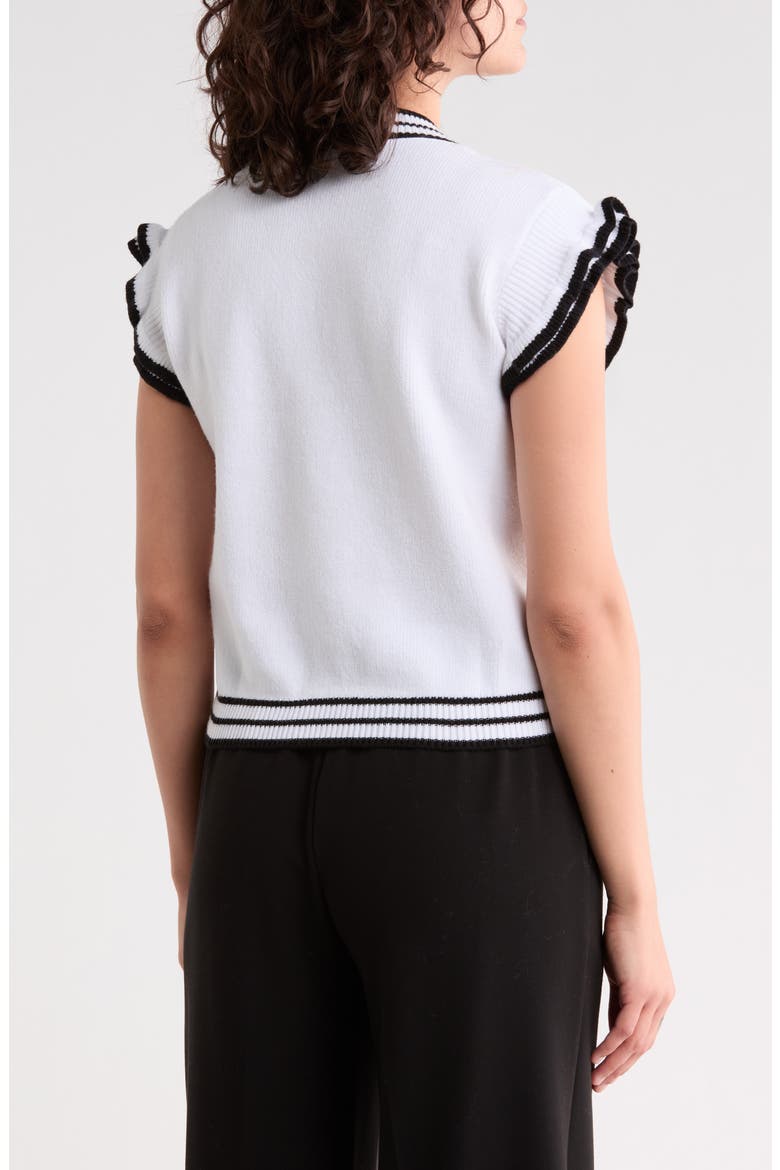 Ruffle Sleeve Stripe Knit Top, Alternate, color, WHITE BLACK