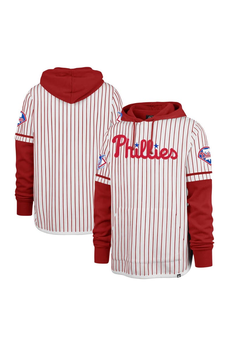 '47 Men's '47 White Philadelphia Phillies Pinstripe Double Header Pullover Hoodie, Main, color, 