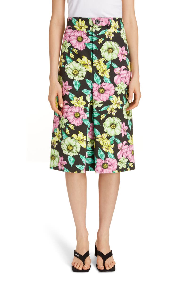 Balenciaga Floral Print Cotton A-Line Skirt, Main, color, 