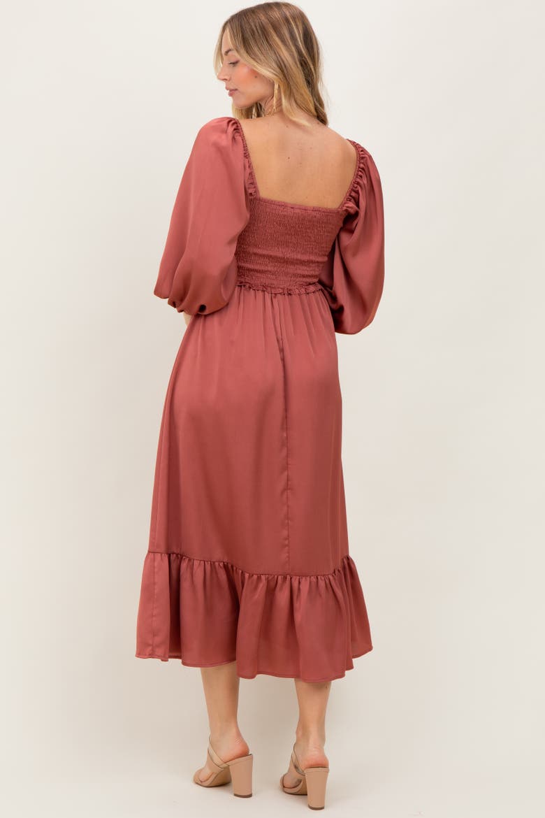 Satin Smocked Cinched Bust Midi Dress, Alternate, color, Mauve