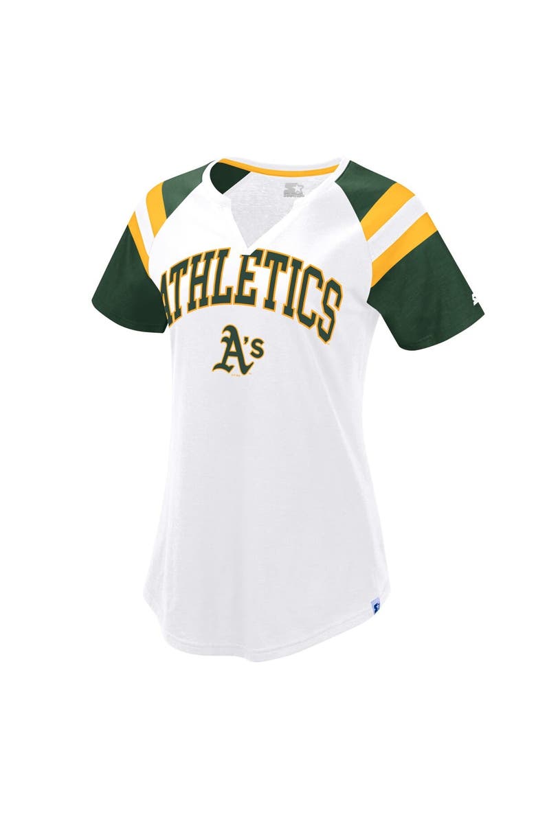 STARTER Women's Starter White/Green Athletics Game On Notch Neck Raglan T-Shirt, Alternate, color, 