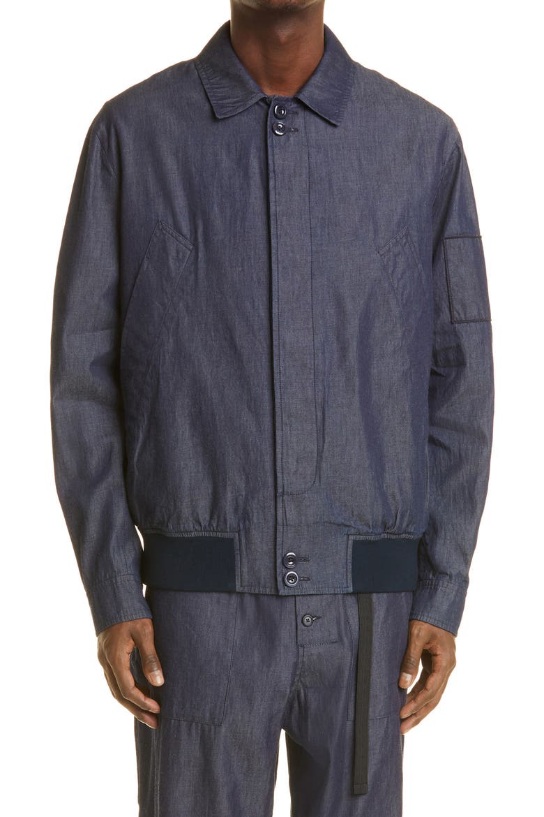 Split Raglan Sleeve Denim Bomber Jacket, Main, color, NAVY