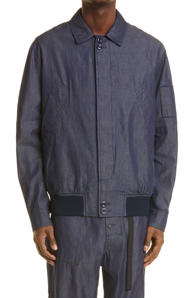 4SDesigns Split Raglan Sleeve Denim Bomber Jacket, Main, color, 