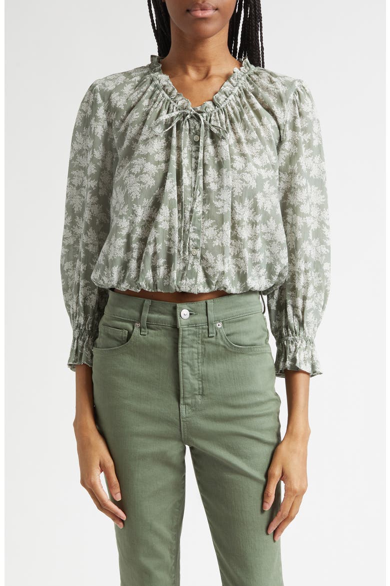 Williamsen Floral Button-Up Bubble Hem Top, Main, color, SAGE/ DOVE