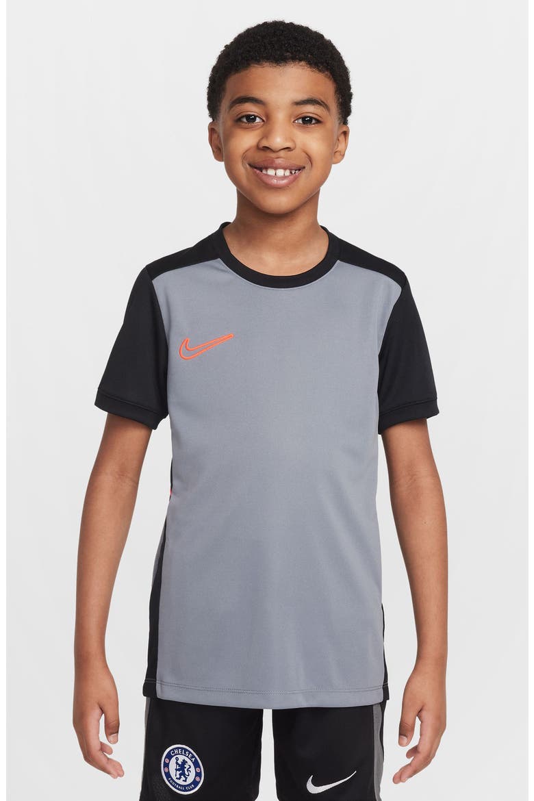 Kids' Dri-FIT Academy Soccer T-Shirt, Main, color, COOL GREY/ BLACK/ CRIMSON