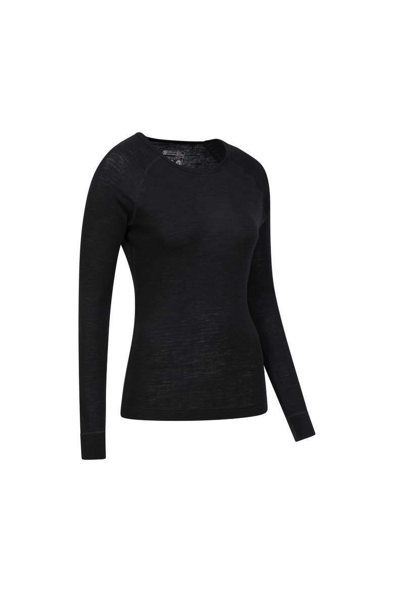 Merino Wool Round Neck Base Layer Top, Alternate, color, Black