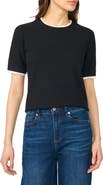 CeCe Lace Trim Short Sleeve Crewneck Sweater