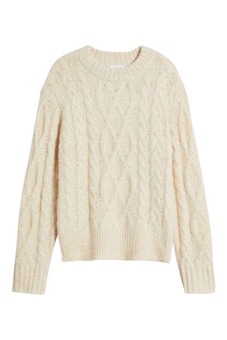 Fluffy Cable Sweater, Alternate, color, CREAM