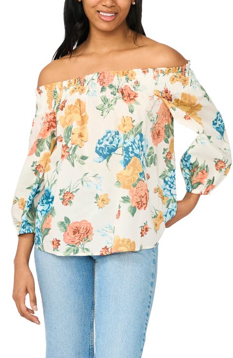Off the Shoulder Smocked Cotton Top