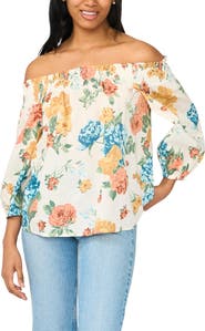 CeCe Off the Shoulder Smocked Cotton Top