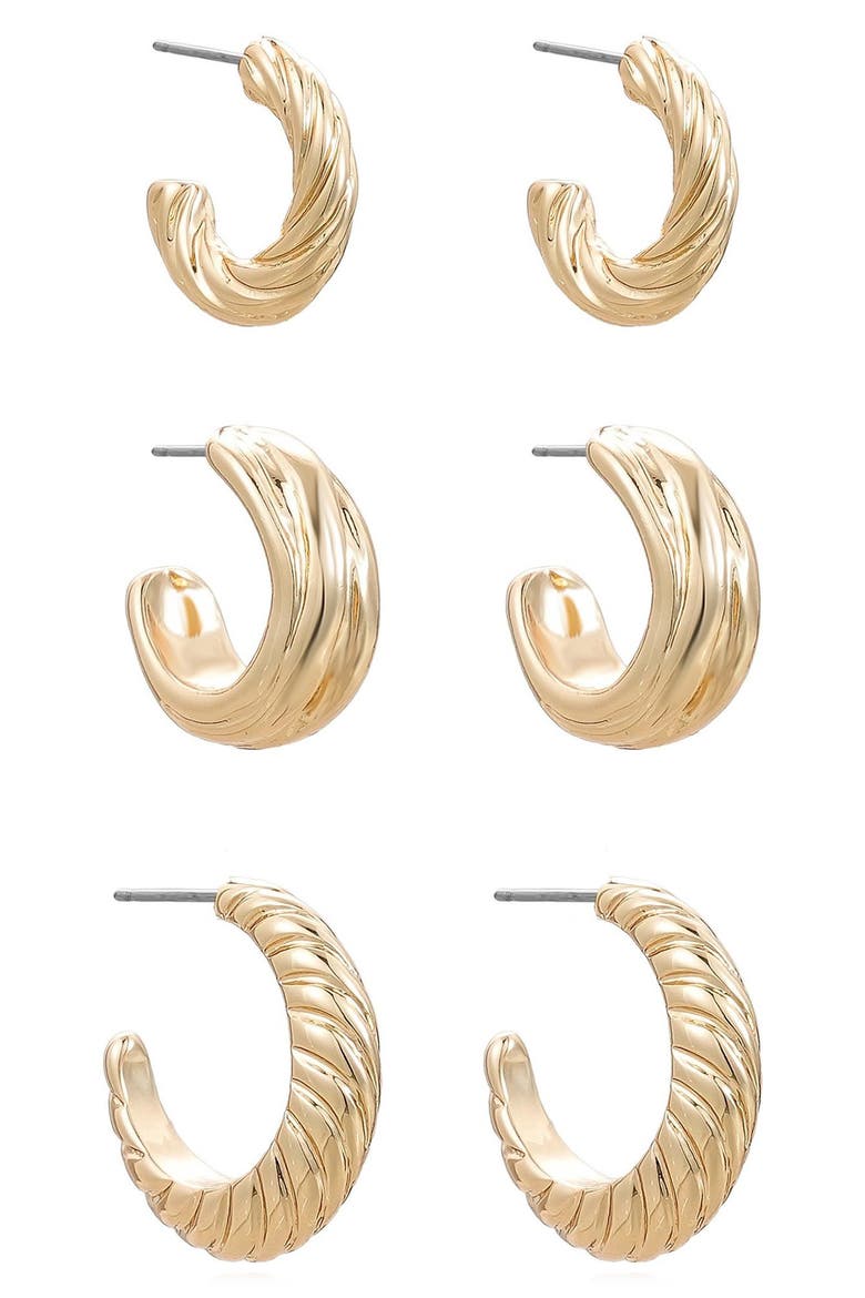 Ribbed Hoop Earrings Set, Alternate, color, GOLD