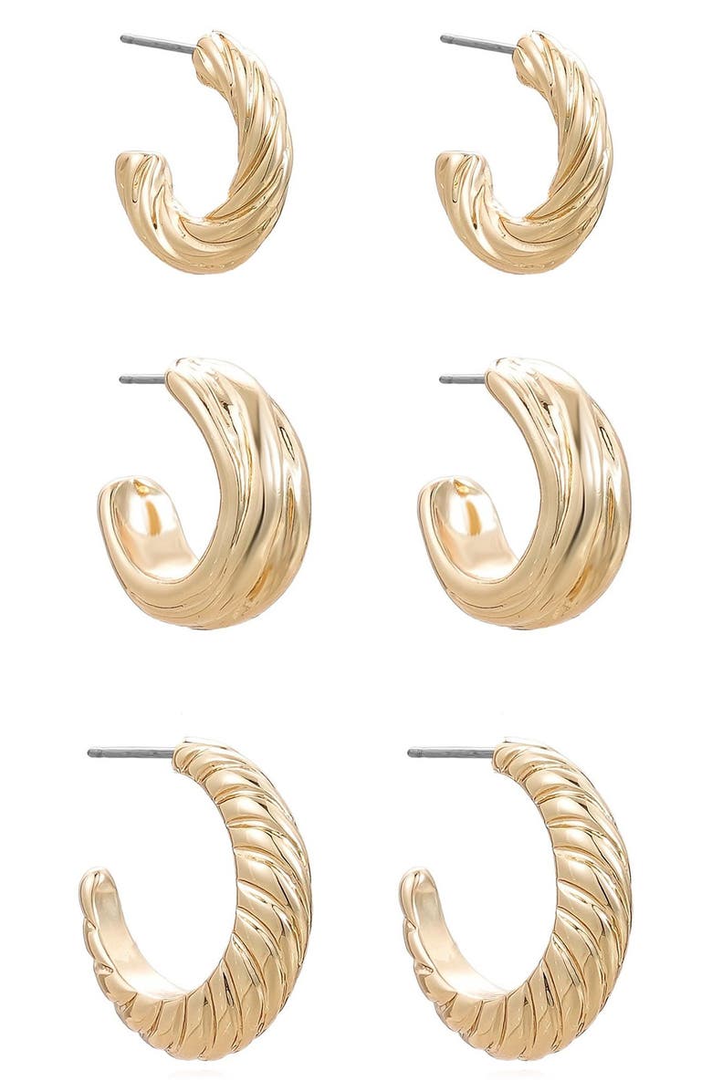Ettika Ribbed Hoop Earrings Set, Alternate, color, Gold