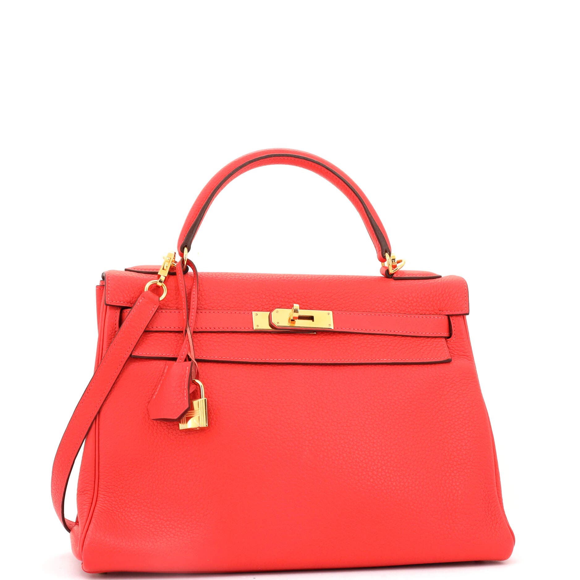 Pre-Owned Hermes Kelly Handbag Red Clemence with Gold Hardware 32, Alternate, color, 