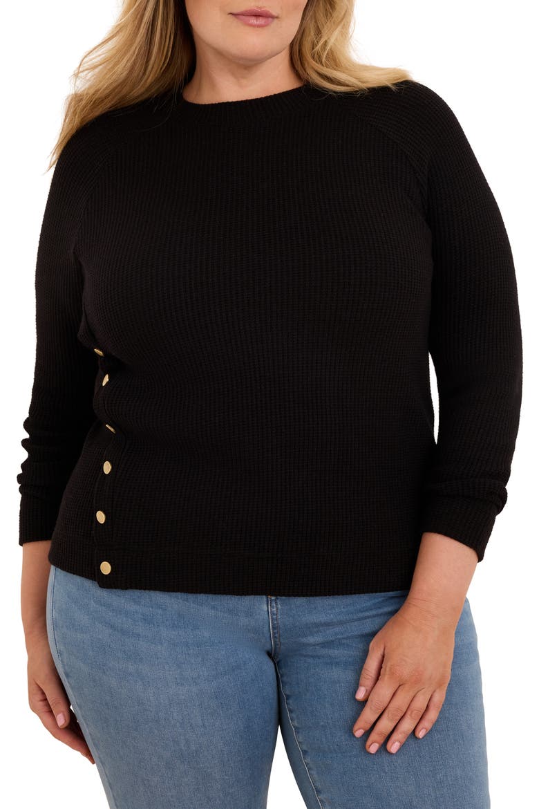 Side Button Waffle Knit Top, Main, color, BLACK ONYX