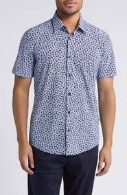 BOSS Roan Floral Short Sleeve Stretch Button-Up Shirt