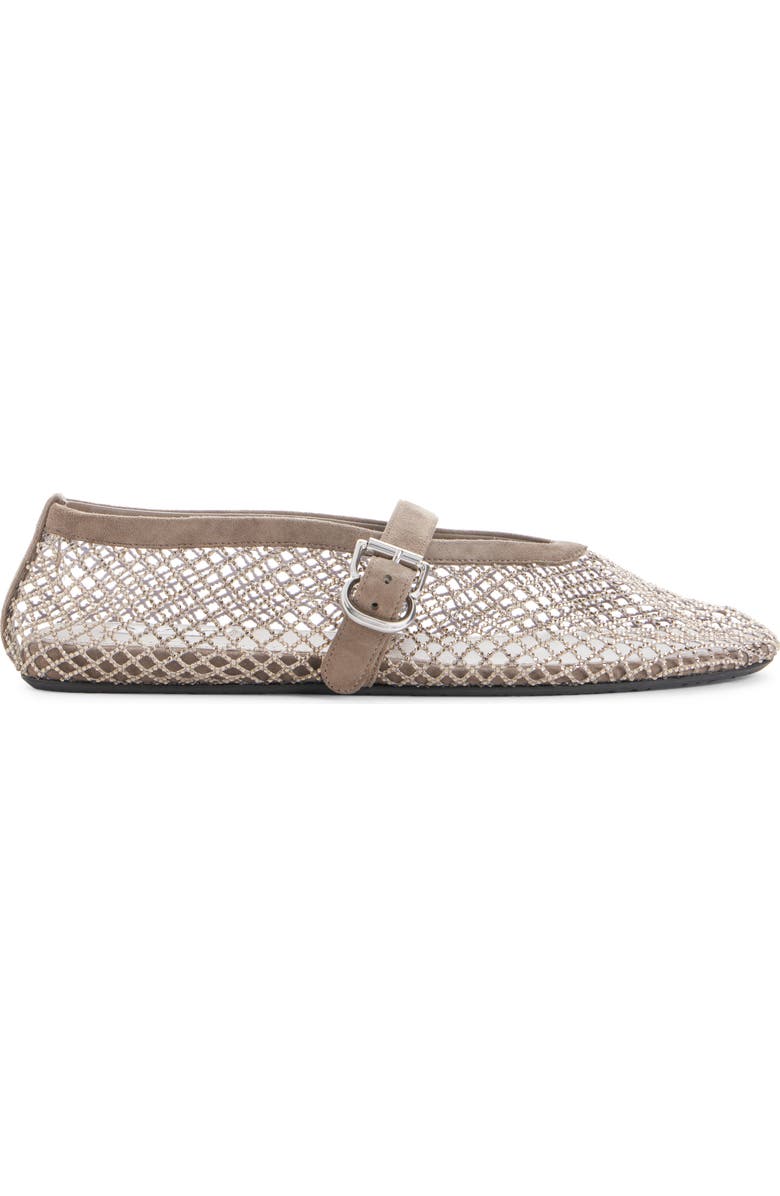 Alaïa Fishnet Mary Jane Flat, Alternate, color, Argent