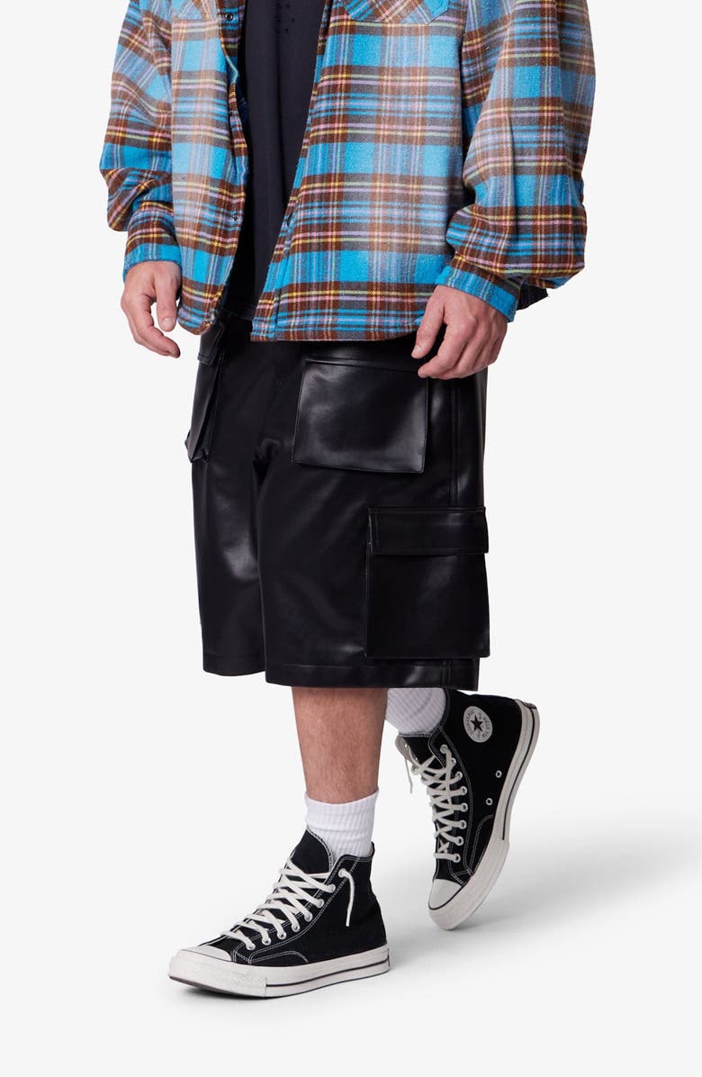 mnml Baggy Faux Leather Cargo Shorts, Alternate, color, Black