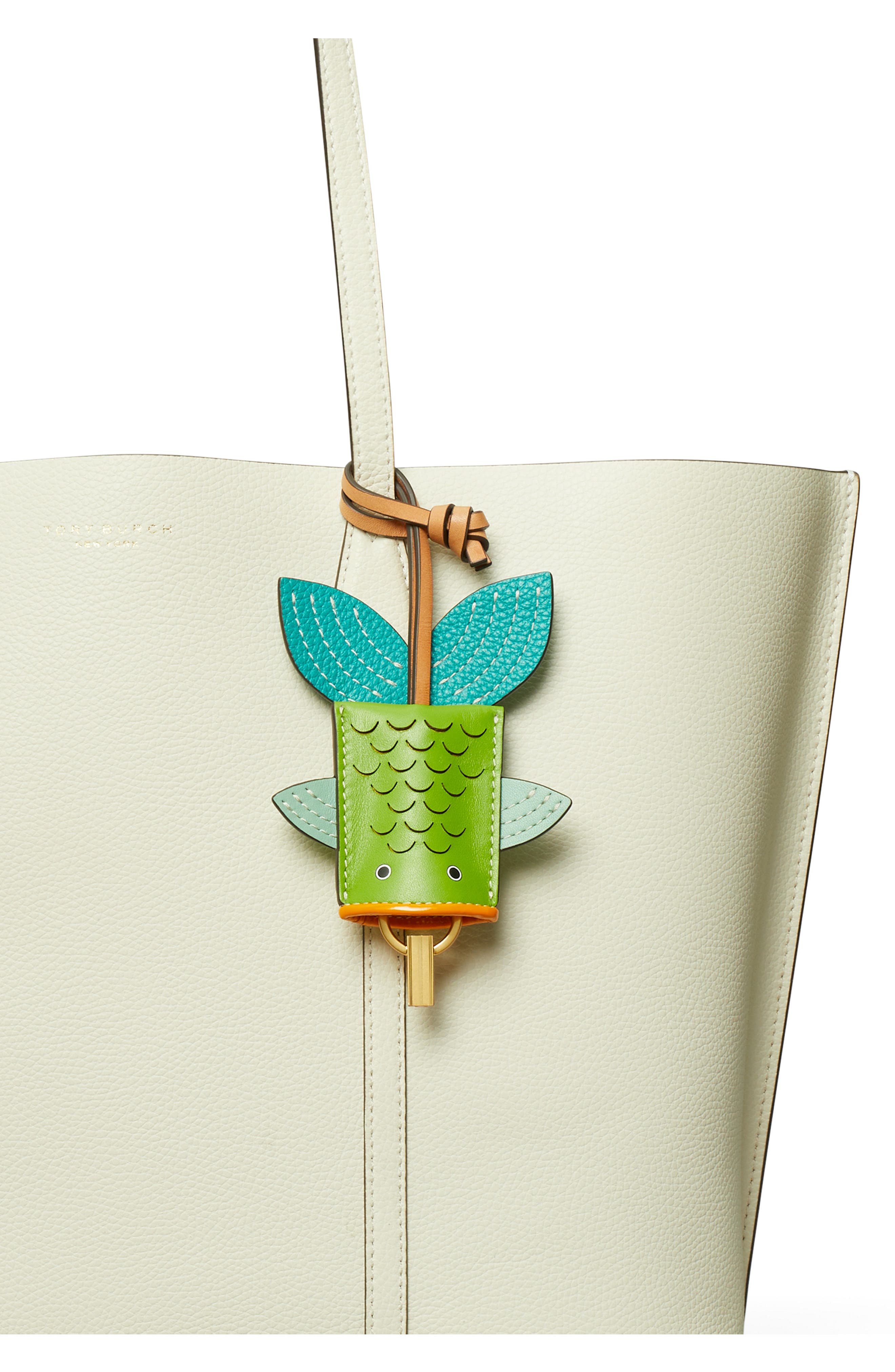 Tory Burch Fish Leather Bag Charm, Alternate, color, Green Multi