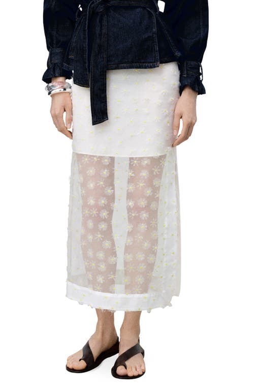 Shop Mango Daisy Embroidery Sheer Skirt In Off White