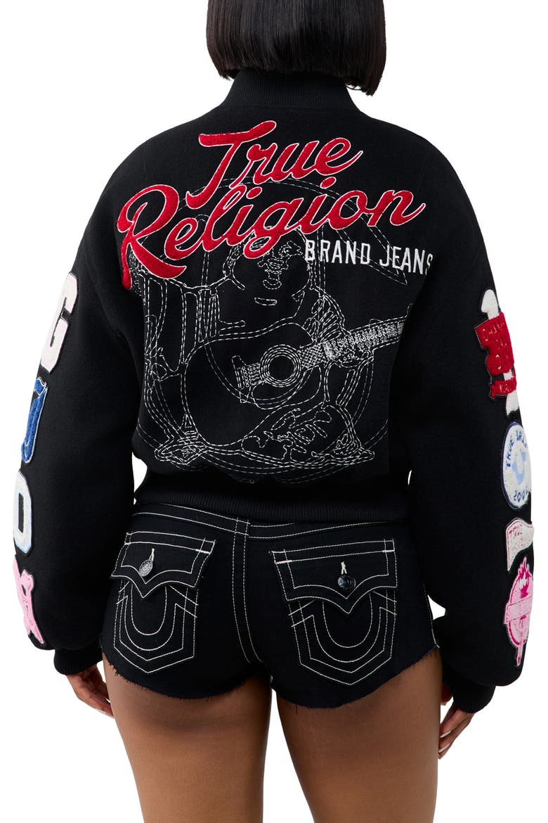 Embroidered Varsity Bomber Jacket, Alternate, color, JET BLACK