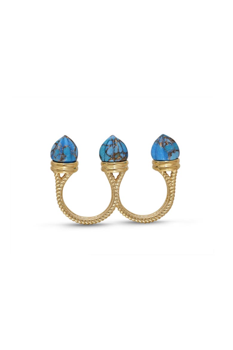 Sea Breeze Design Gold Plated Silver Turquoise Gemstone Multifinger Open Ring, Alternate, color, 14KT Gold Vermeil on Sterling