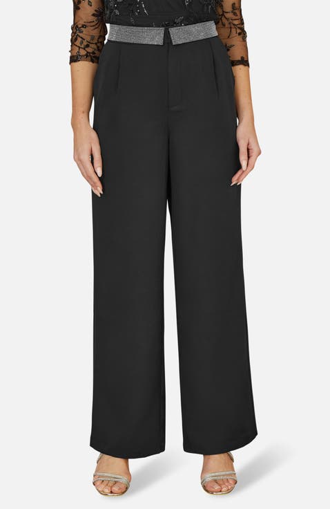 Diamante Waistband Wide Leg Trousers
