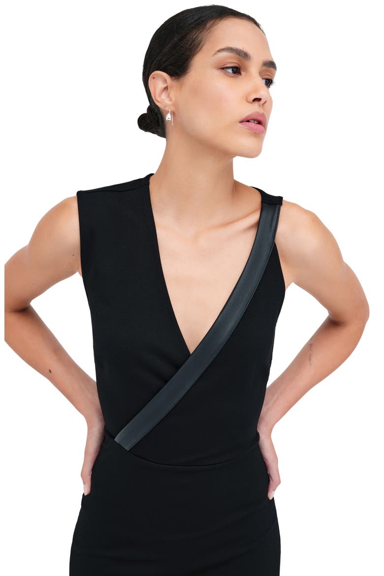 Carlton Asymmetric Detail Sheath Midi Dress, Alternate, color, BLACK