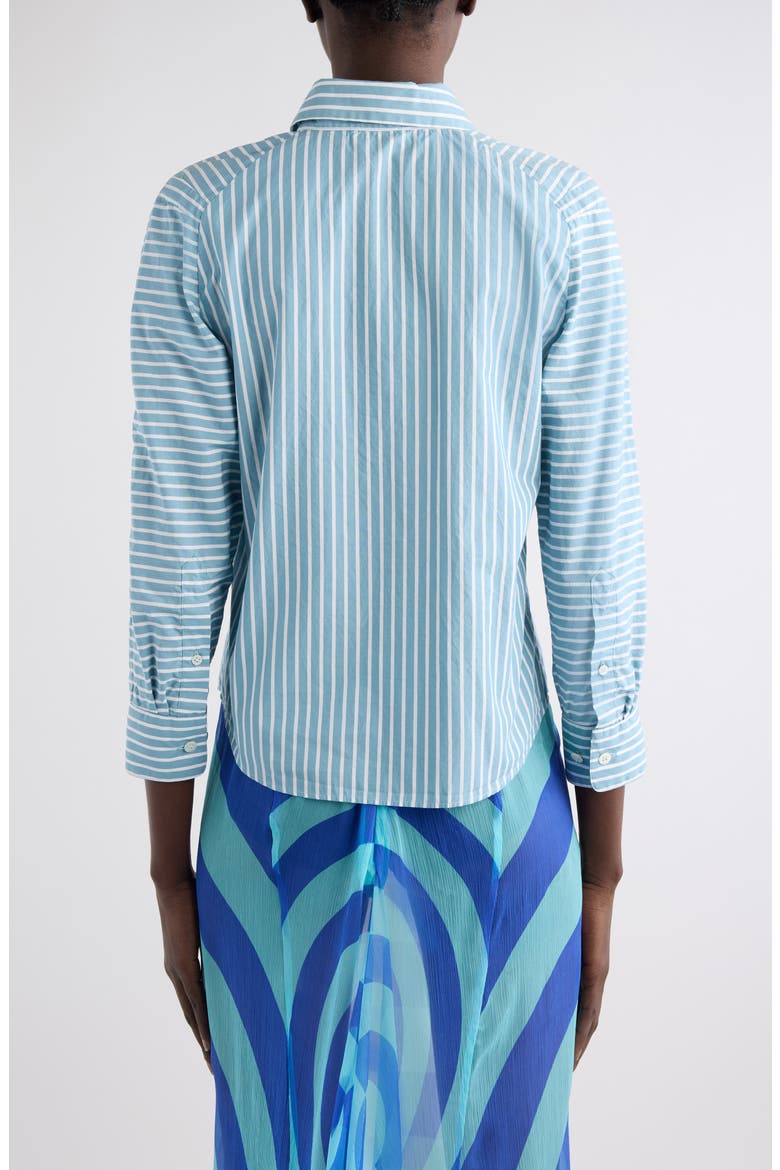 Clavinia Chalk Stripe Cotton Poplin Button-Up Shirt, Alternate, color, AQUA