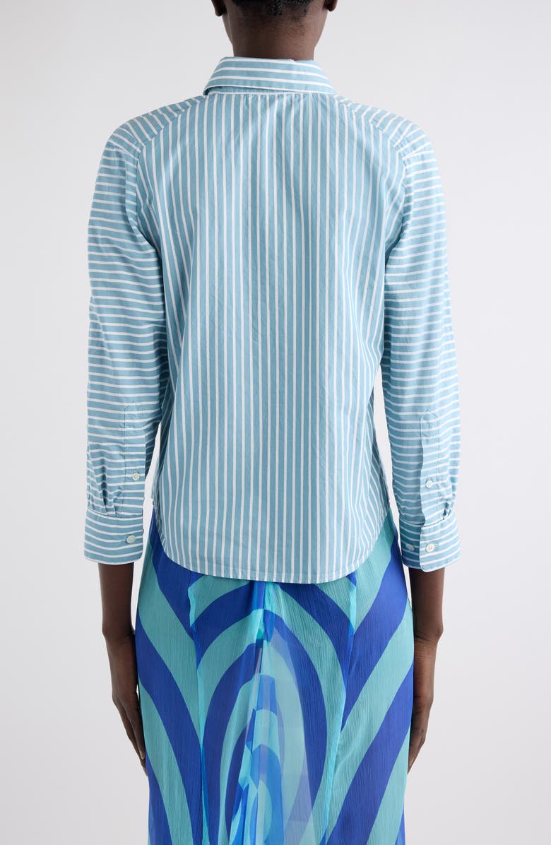Dries Van Noten Clavinia Chalk Stripe Cotton Poplin Button-Up Shirt, Alternate, color, Aqua