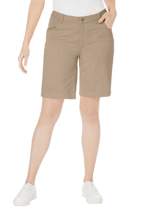 Jessica London Classic Cotton Denim Shorts In Brown
