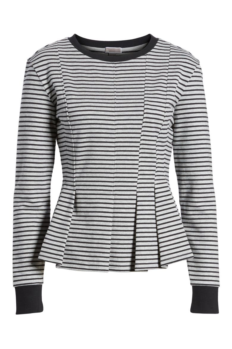 Pleated Sweatshirt, Alternate, color, GREY HEATHER- NAVY SEAM STRIPE