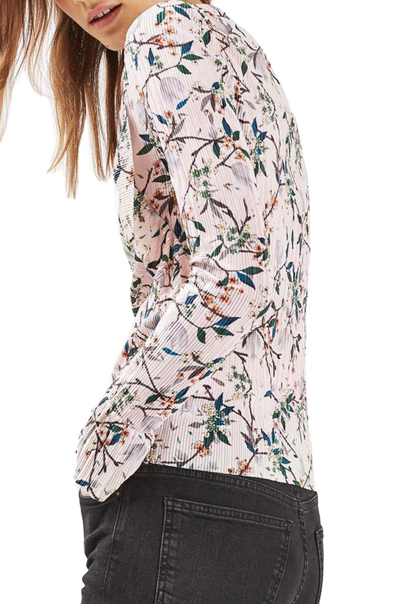 Topshop Print Ruffle Plissé Top, Alternate, color, 