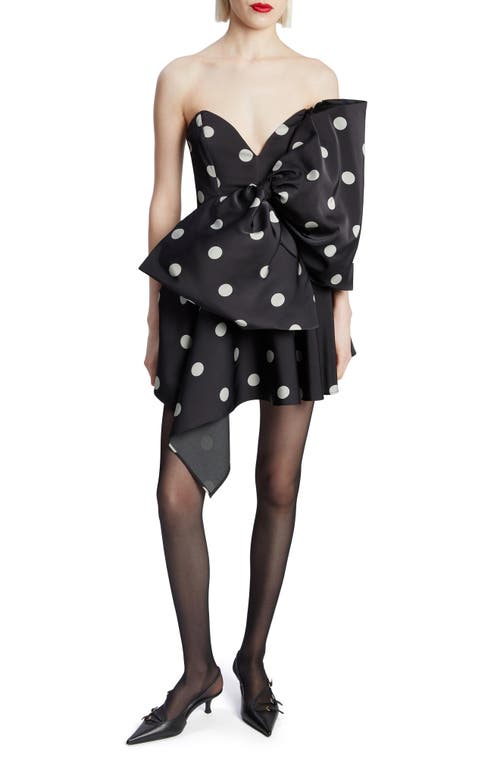 Bardot Brydie Polka Dot Strapless Bow Minidress In Black Silver Spot