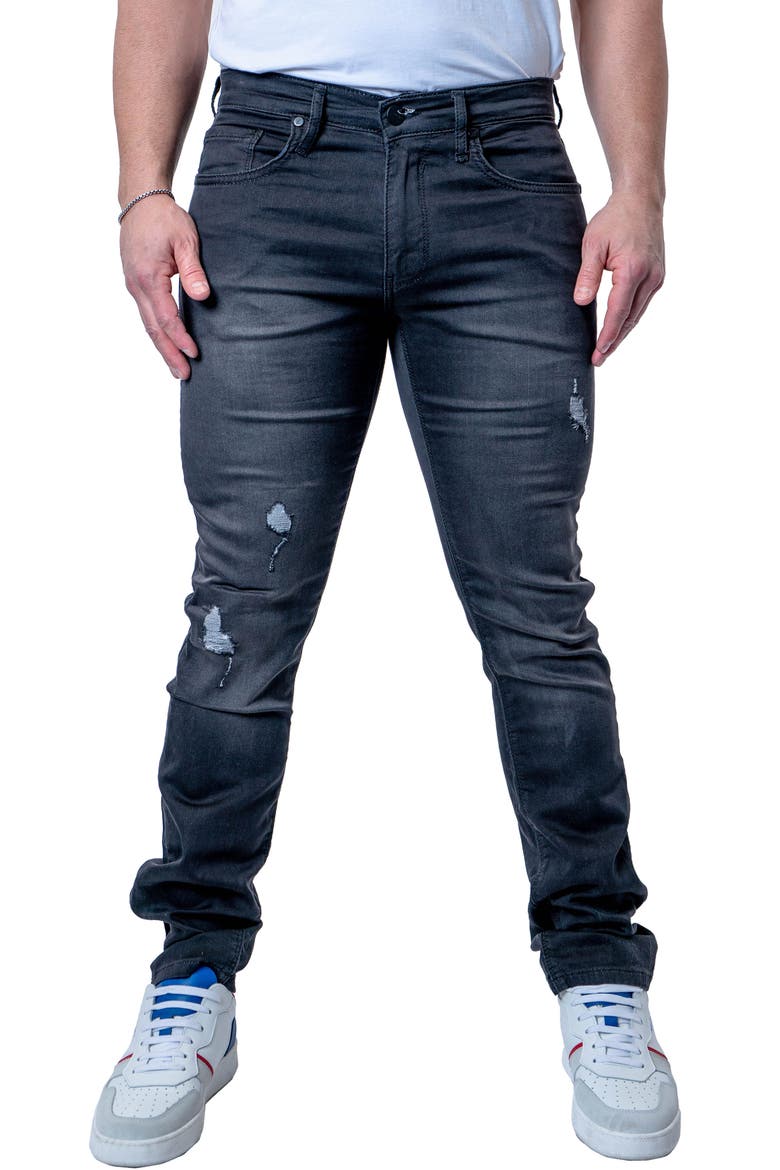 Tipped Athletic Fit Stretch Jeans, Main, color, GREY