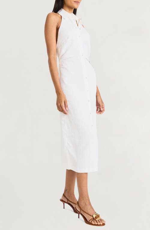 The Good Journey Sleeveless Linen Blend Halter Shirtdress In White