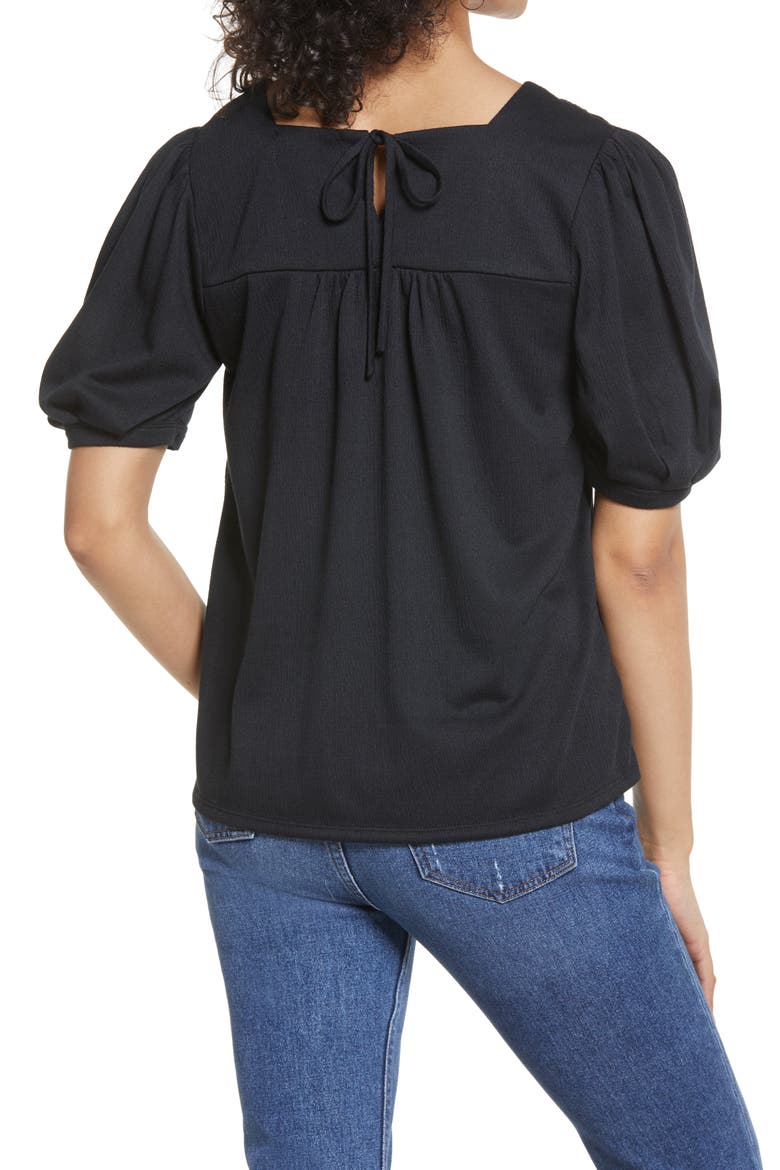 Square Neck Lace Knit Top, Alternate, color, BLACK