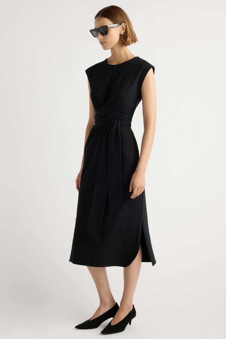 Fei Tie-Front Organic Cotton Dress, Alternate, color, Black