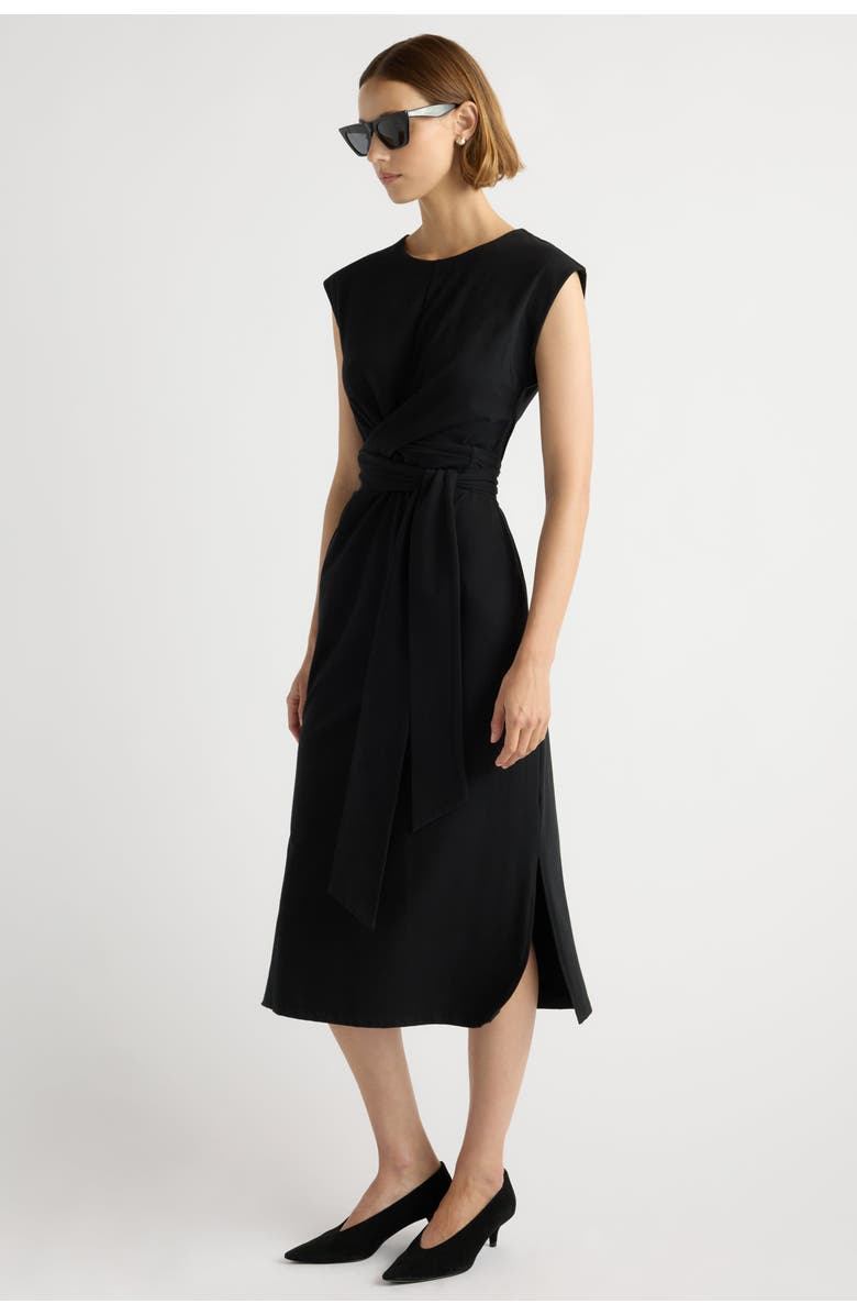 Modern Citizen Fei Tie-Front Organic Cotton Dress, Alternate, color, Black