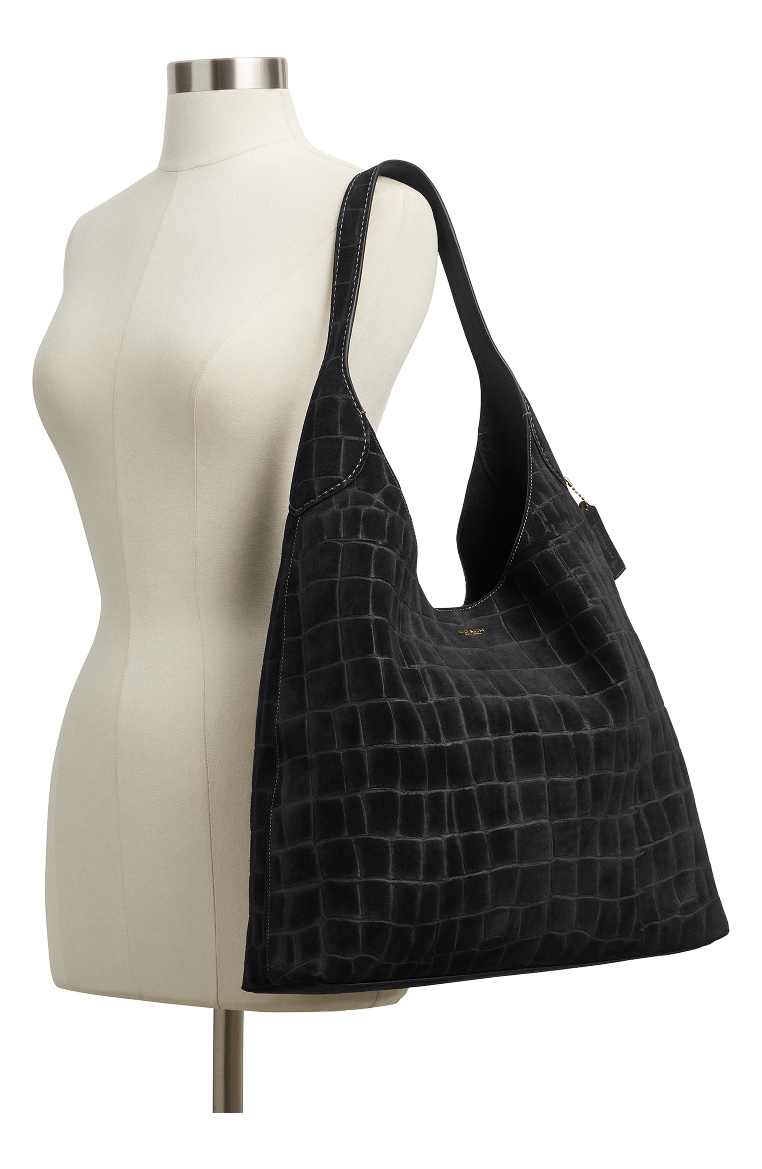 COACH Brooklyn 39 Croc Embossed Suede Shoulder Bag, Alternate, color, 