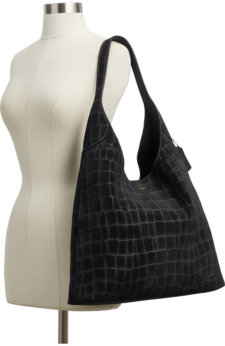COACH Brooklyn 39 Croc Embossed Suede Shoulder Bag, Alternate, color,