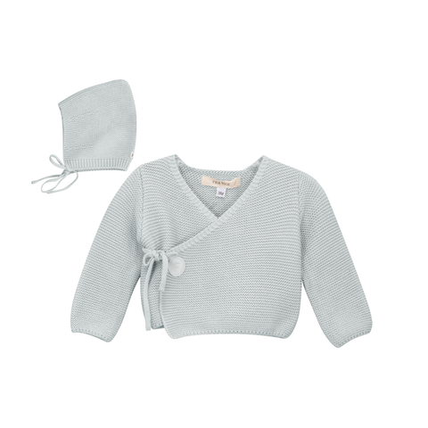 Garter Knit Wrap Cardigan Set with Bonnet (Baby)