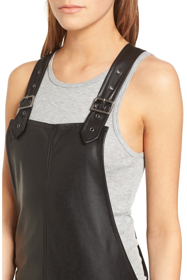 Faux Leather Overalls, Alternate, color, BLACK