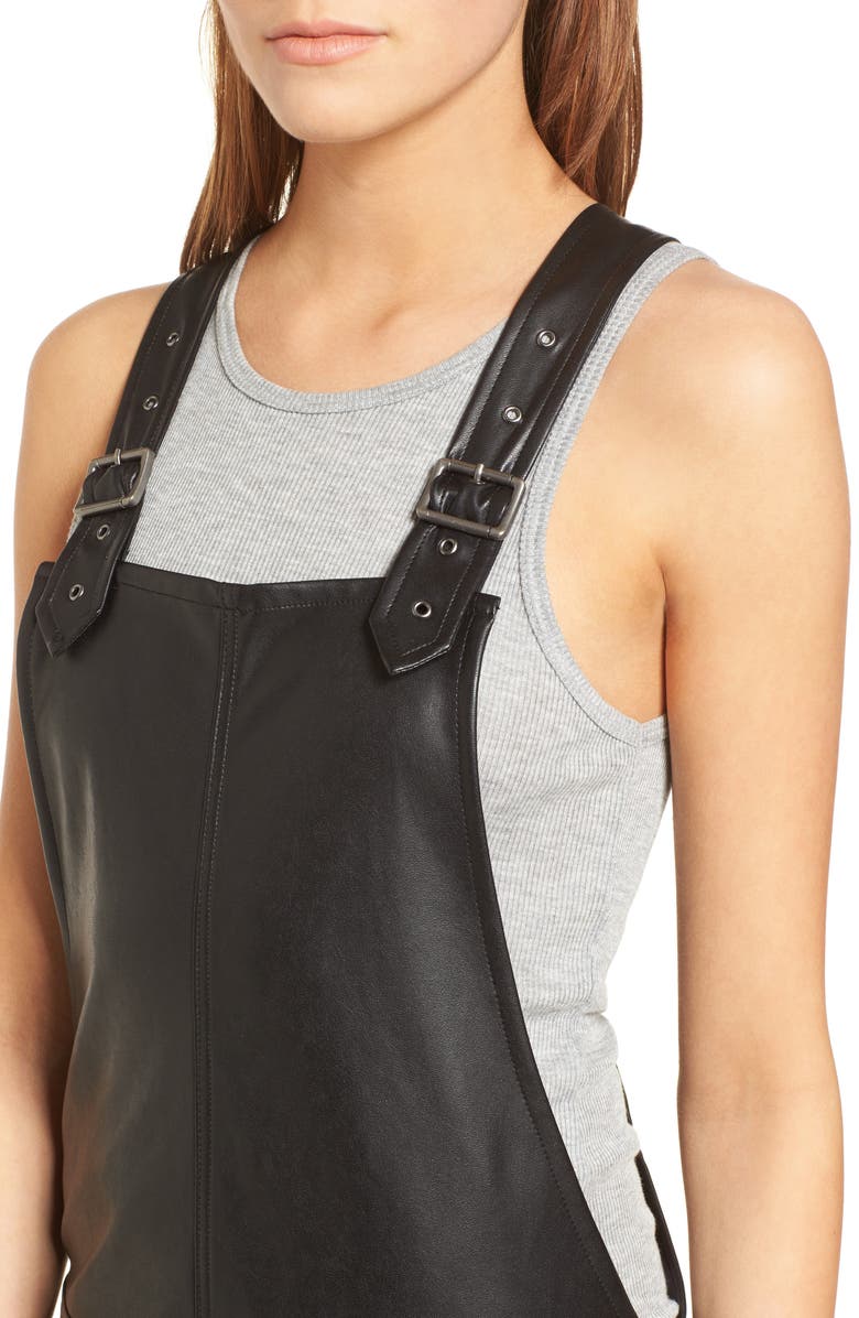 David Lerner Faux Leather Overalls, Alternate, color, 