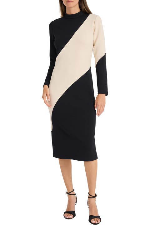 Colorblock Long Sleeve Midi Dress
